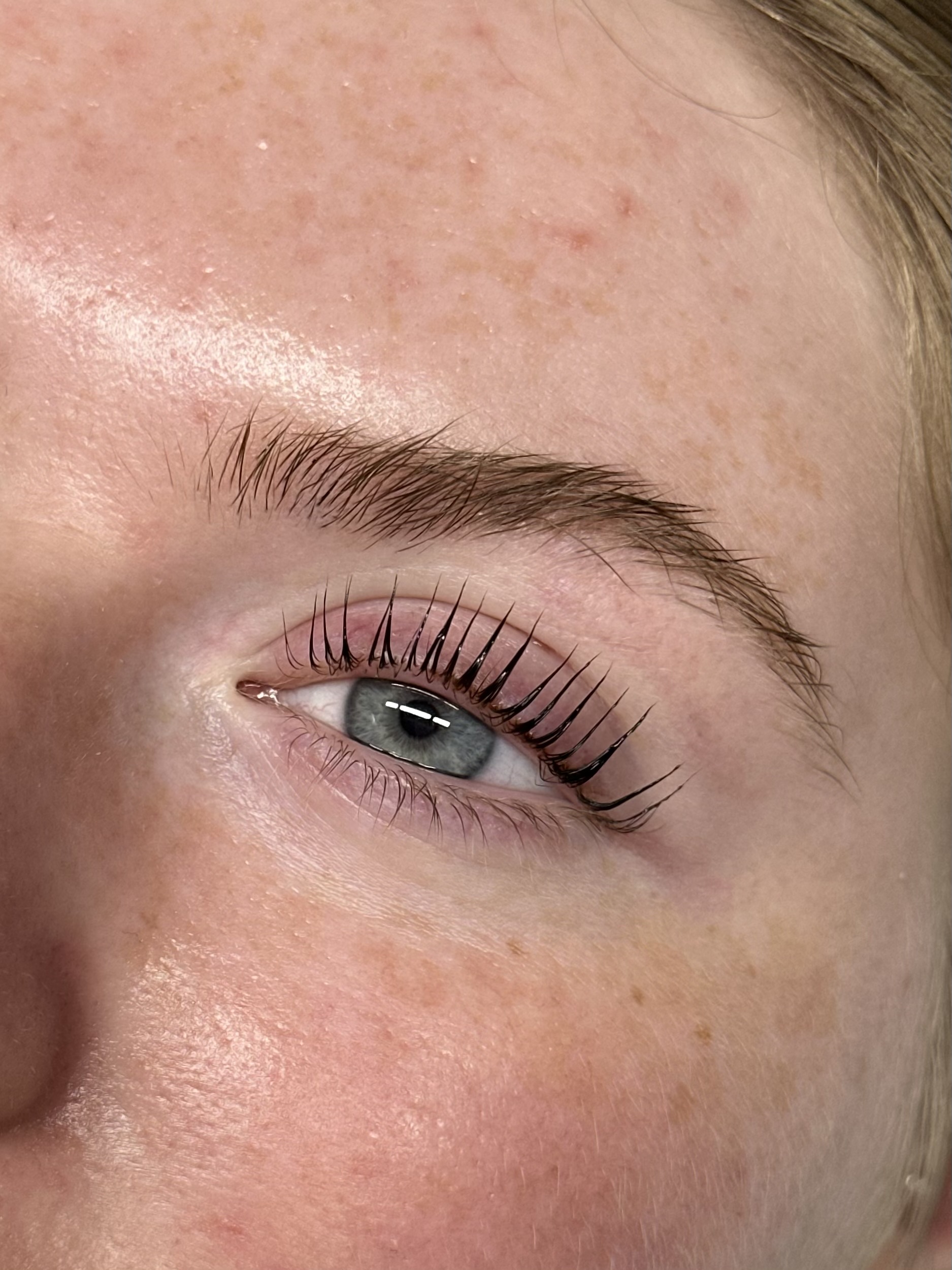 Close-up of lifted natural eyelashes